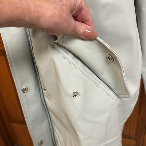 Fahsyee Light Grey Hooded Polyurethane Rain Coat Lined Waterproof Small - Picture 7 of 11